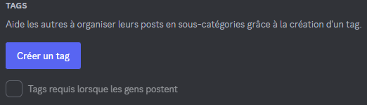 Page pour configurer les différents tags du forum.