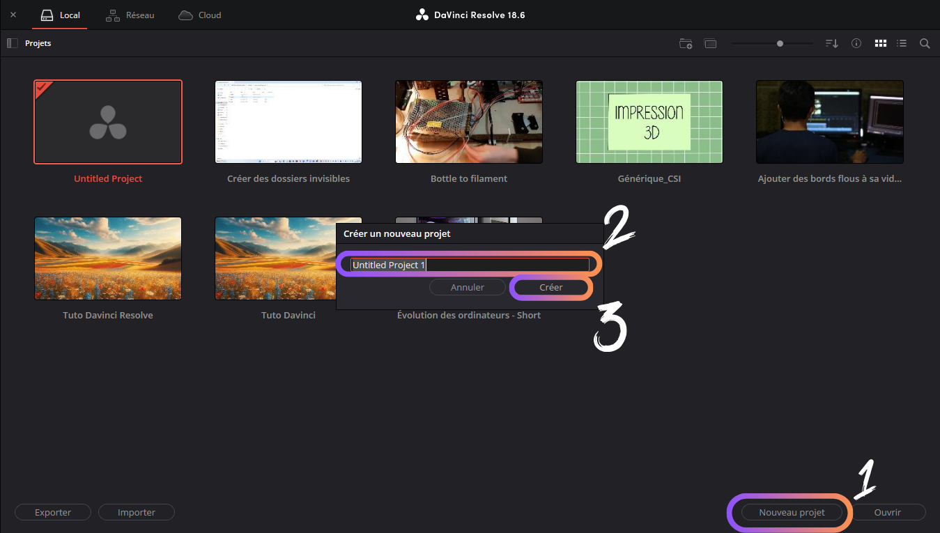 Etapes pour créer un nouveau projet dans Davinci Resolve